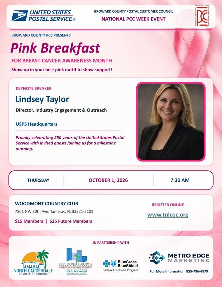 Pink Breakfast event flyer, Broward County Postal Customer Council